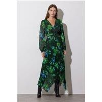 Star by Julien Macdonald Women's Leaf Print Pleated Dress in Black | Size: 16