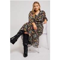 Yours London Curve Floral Midi Dress - Women/'s - Plus Size Curve Black