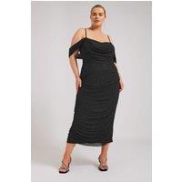 Yours Curve Women's Plus Size Cold Shoulder Glitter Mesh Dress