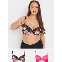 Yours Curve Women's Plus Size 2 Pack Floral Print Padded Bras