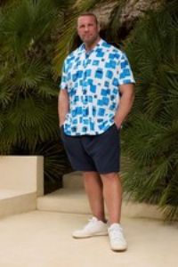 Blue Abstract Print Peached Short Sleeve Revere Collar Shirt