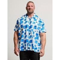 Blue Abstract Print Peached Short Sleeve Revere Collar Shirt