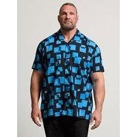 Blue Abstract Print Peached Short Sleeve Revere Collar Shirt