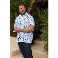 Blue Abstract Print Peached Short Sleeve Revere Collar Shirt