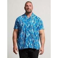 Blue Abstract Print Peached Short Sleeve Revere Collar Shirt