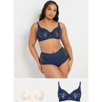 Yours Curve Women's Plus Size 2 Pack Floral Embroidered Underwired Bras