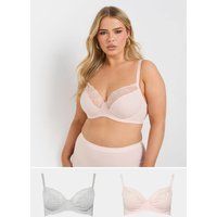 Yours Curve Women's Plus Size 2 PACK Cotton Underwired Lace Bras