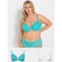 Yours Curve Women's Plus Size 2 Pack Lace Embroidered Padded Bras