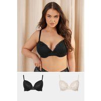Yours Curve Women's Plus Size 2 Pack Lace Embroidered Padded Bras