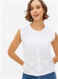 White Mixed Stitch Crochet Tank L