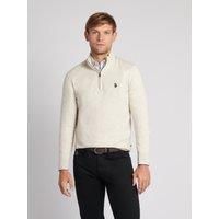 U.S. POLO ASSN. Men's Funnel Neck 1/4 Zip Jumper in Medium Beige | Size: 3XL