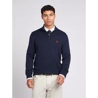 U.S. POLO ASSN. Men's Funnel Neck 1/4 Zip Jumper in Dark Navy | Size: Small