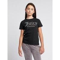 Juicy Couture Girls Diamante Fitted Short Sleeve T-Shirt - Black