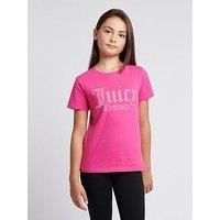 Juicy Couture Girls Diamante Fitted Short Sleeve T-Shirt - Dark Pink