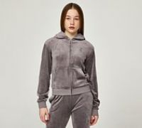 Juicy Couture Girls Diamante Velour Full Zip Hoodie - Grey - Size M/G