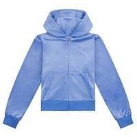 Juicy Couture Girls Diamante Velour Zip Through Hoodie - Blue