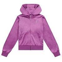 Juicy Couture Girls Diamante Velour Zip Through Hoodie - Purple