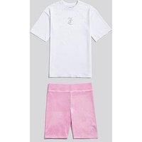 Juicy Couture Girls Loose T-Shirt & Velour Cycling Short Set - Pink