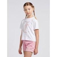 Juicy Couture Girls Boxy Double Neck Tee & Velour Popper Short Set - Light Pink