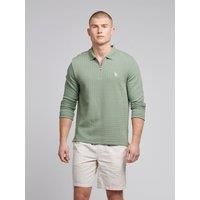 Texture Zip Long Sleeve Polo Shirt