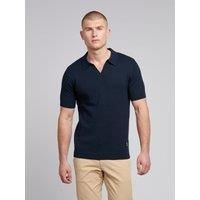 U.S. POLO ASSN. Men's Texture Open Collar Knit Polo Shirt in Dark Navy | Size: Large
