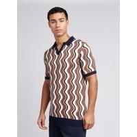 U.S. POLO ASSN. Men's Wave Knit Open Collar Polo Shirt in Brown | Size: Small