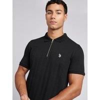 U.S. POLO ASSN. Men's Stripe Textured Zip Polo Shirt in Black | Size: XL