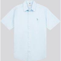 U.S. POLO ASSN. Men's Linen Blend Short Sleeve Shirt in Pale Blue | Size: Large