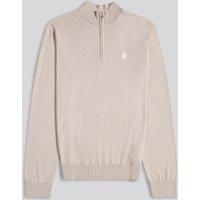 U.S. POLO ASSN. Men's Cotton Funnel Neck 1/4 Zip Knit in Natural | Size: Small