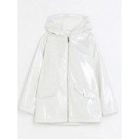 River Island Girls Glitter Hooded Rain Coat - White
