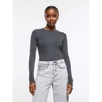 River Island Crew Neck Fine Knitted Top - Grey