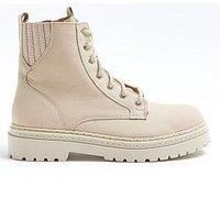 River Island Elastic Lace Up Boot - Cream