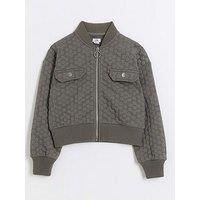 River Island Girls Floral Quilted Bomber Jacket - Grey