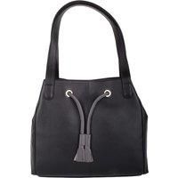 Genuine Soft Leather Contrast Drawstring Tote Style Shoulder Handbag