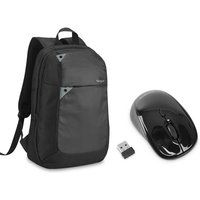 Targus Intellect 15.6 Inch Backpack & Wireless USB Blue Trace Mouse Bundle, black