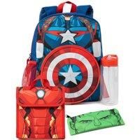Marvel Boys Backpack | Captain America 4-Piece School Bag Set with Lunch Bag, Pencil Case, Water Bottle | Avengers Merchandise | Multiple Compartments for School and Play | Durable Material
