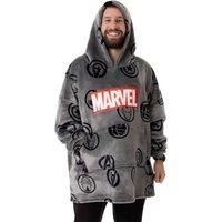 Marvel Avengers Mens Wearable Blanket Hoodie | Grey Pullover with Avengers All Over Print Graphic Icons | Adults One Size Sherpa Lined Hooded Loungewear | Superhero Comic Book Movie Merchandise Gift