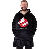 Ghostbusters Mens Wearable Blanket Hoodie | Adults Hooded Pullover in Black with No Ghosts Signs Graphic Print | One Size Sherpa Lined Loungewear with Pockets | Spooky Holiday Movie Merchandise Gift