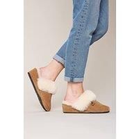 Moshulu Women's 'Charella' Sheepskin Wedge Slippers in Tan | Size: 7