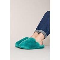 Moshulu Women's 'Maberley' Fluffy Sheepksin Mule Slippers in Jade | Size: 7
