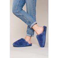 Moshulu Women's 'Maberley' Fluffy Sheepksin Mule Slippers in Blue | Size: 6