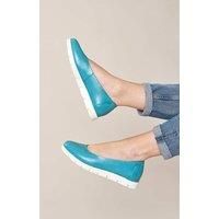 Moshulu Women's 'Jin' Leather Flat Slip On Shoes in Bright Blue | Size: 7