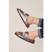 Moshulu Women's 'Bavaria Metallic' Metallic Cork Mule Sandals in Metallic Silver | Size: 5