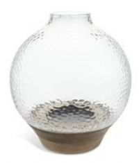 Habitat Hammered Wooden Base Hurricane Candle Holder