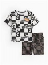 Hot Wheels Chequered T-Shirt & Woven Shorts 2-3 years
