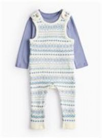 Blue Fair Isle Knitted Dungarees & Top Set 12-18 months