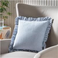 Habitat Blue Stripe Ruffle Cushion - 43x43cm