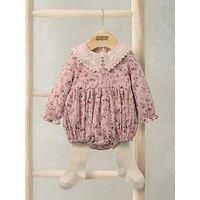 Mamas & Papas Baby Girls 2 Piece Bramble Print Shortie Romper & Tights Set - Pink