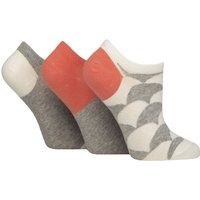 Women's 3 Pair Caroline Gardner Patterned Cotton Trainer Socks Mermaid Scale Grey 4-8 Women's