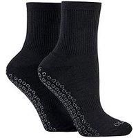 Women's 2 Pair Glenmuir Sport Cotton Half Cushioned Mid Length Yoga Socks with Grips Black 4-8 Women's